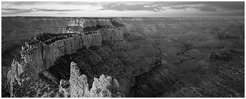 Wotan's Throne at sunrise. Grand Canyon  National Park (Panoramic black and white)