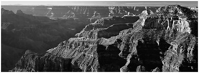 Canyon walls from North Rim. Grand Canyon National Park (Panoramic black and white)