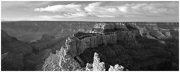 Canyon landscape from Cape Royal. Grand Canyon National Park (Panoramic black and white)