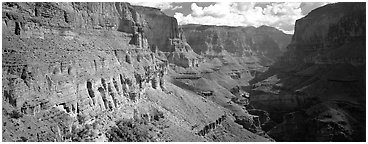 Secondary Canyon. Grand Canyon  National Park (Panoramic black and white)