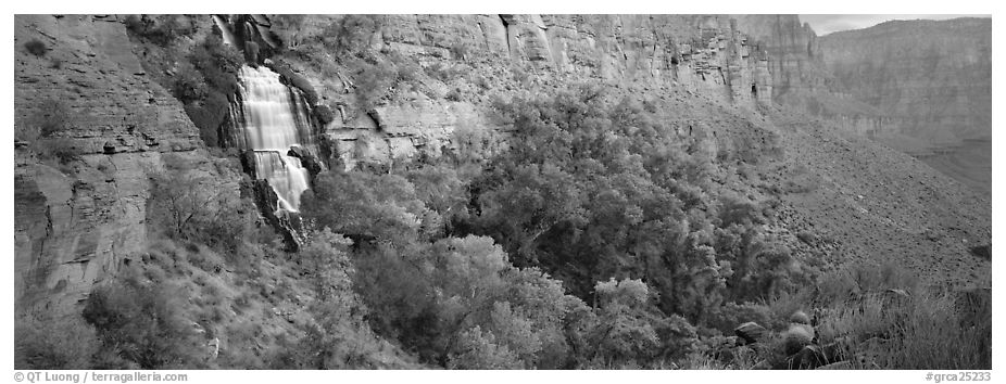 Thunder Spring waterfall. Grand Canyon National Park (black and white)