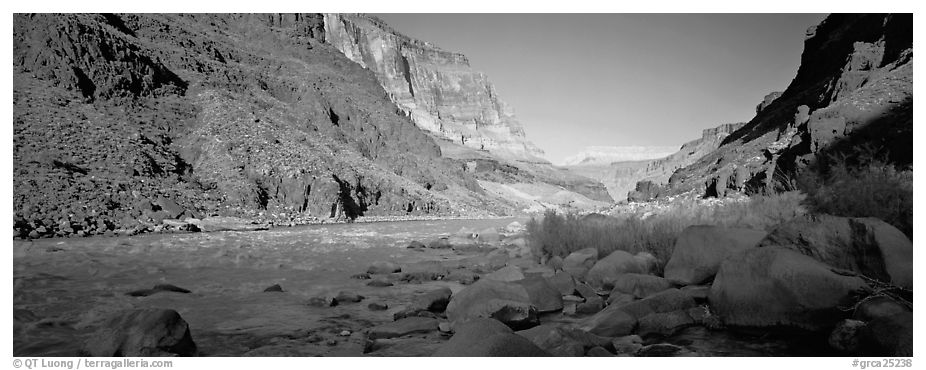 Colorado River at the confluence with Tapeats Creek. Grand Canyon National Park (black and white)