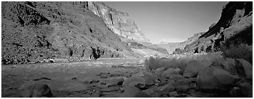 Colorado River at the confluence with Tapeats Creek. Grand Canyon National Park (Panoramic black and white)