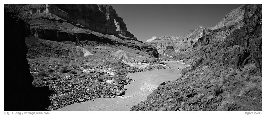 Muddy waters of Colorado River. Grand Canyon National Park (black and white)