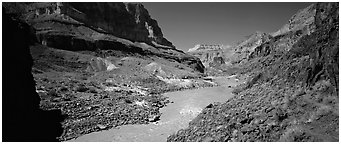 Muddy waters of Colorado River. Grand Canyon  National Park (Panoramic black and white)