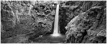 Mooney Fall and turquoise pool. Grand Canyon National Park (Panoramic black and white)