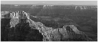 Landscape from Point Sublime. Grand Canyon  National Park (Panoramic black and white)