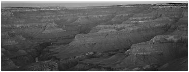 Canyon ridges at dawn. Grand Canyon National Park (Panoramic black and white)