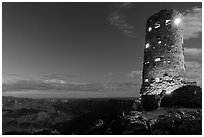 Desert View Watchtower at night. Grand Canyon National Park, Arizona, USA. (black and white)