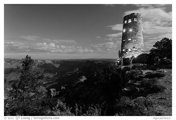 Mary Jane Colter Desert View Watchtower at night. Grand Canyon National Park, Arizona, USA.