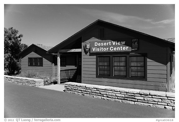 Desert View visitor center by night. Grand Canyon National Park (black and white)
