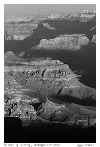 Ridges at sunrise, Moran Point. Grand Canyon National Park (black and white)