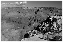 Visitor looking, Moran Point. Grand Canyon National Park, Arizona, USA. (black and white)