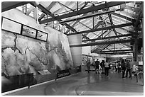 Inside main visitor center. Grand Canyon National Park, Arizona, USA. (black and white)