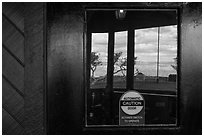 South Rim, El Tovar Hotel window reflexion. Grand Canyon National Park, Arizona, USA. (black and white)