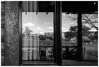 South Rim, El Tovar Hotel restaurant window reflexion. Grand Canyon National Park, Arizona, USA. (black and white)