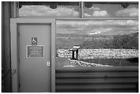 South Rim, Bright Angel lodge window reflexion. Grand Canyon National Park, Arizona, USA. (black and white)