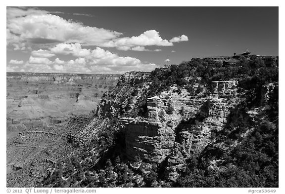 El Tovar hotel on South Rim village. Grand Canyon National Park (black and white)