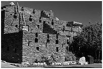 Hopi House in pueblo style. Grand Canyon National Park, Arizona, USA. (black and white)