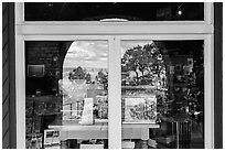 South Rim, Verkamp Visitor Center window reflexion. Grand Canyon National Park, Arizona, USA. (black and white)