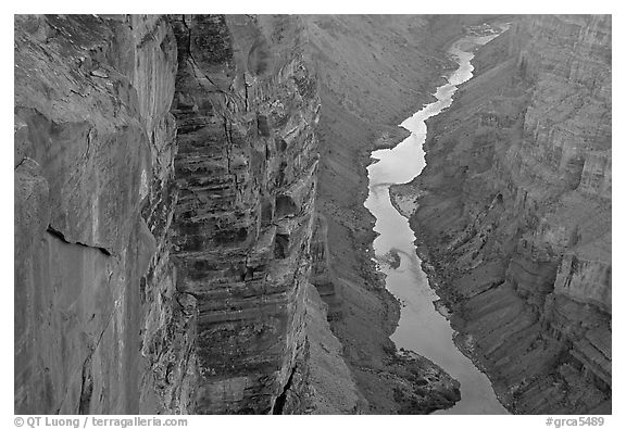 Colorado River and Cliffs at Toroweap, late afternoon. Grand Canyon National Park (black and white)