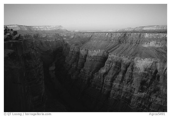 Narrow gorge of  Colorado River at Toroweap, dusk. Grand Canyon National Park (black and white)