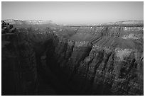 Narrow gorge of  Colorado River at Toroweap, dusk. Grand Canyon National Park, Arizona, USA. (black and white)