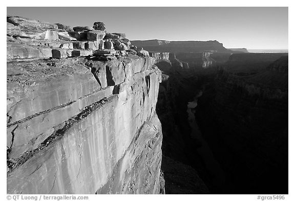 Cliff and Colorado River at Toroweap, sunrise. Grand Canyon National Park (black and white)