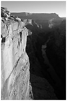 Vertical cliff and Colorado River at Toroweap. Grand Canyon National Park, Arizona, USA. (black and white)