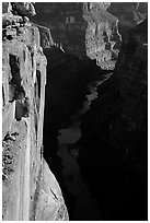 Colorado River and Cliffs at Toroweap, early morning. Grand Canyon National Park, Arizona, USA. (black and white)