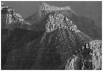 Towers seen from Point Sublime, sunset. Grand Canyon National Park, Arizona, USA. (black and white)