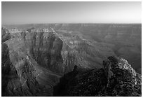 View from Point Sublime, dusk. Grand Canyon National Park, Arizona, USA. (black and white)