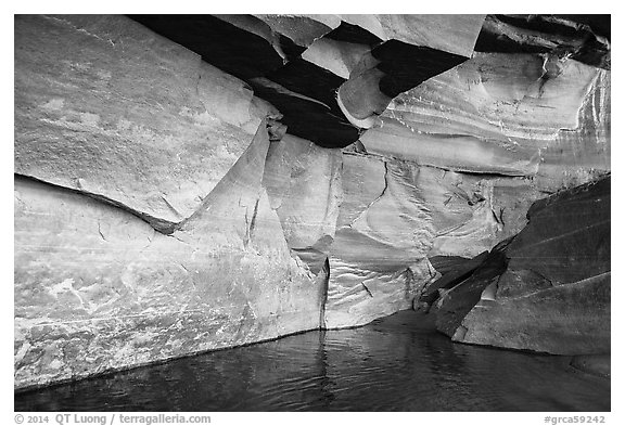 Angular sandstone walls at Colorado River edge. Grand Canyon National Park (black and white)