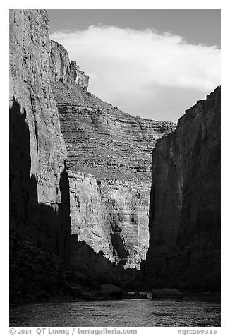 Canyon walls and shadows in late afternoon, Marble Canyon. Grand Canyon National Park (black and white)