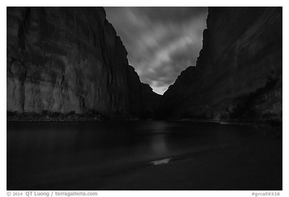 Marble Canyon, clouds, and stars. Grand Canyon National Park (black and white)