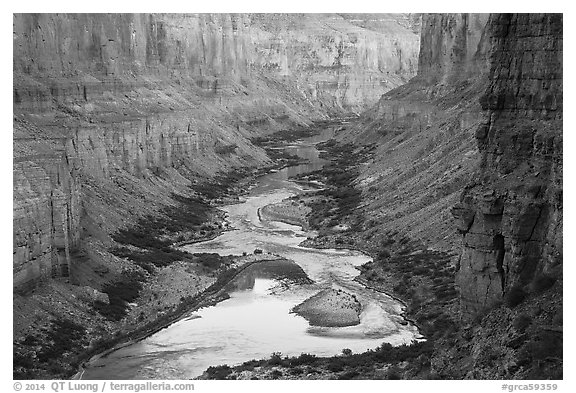 Colorado River at Nankoweap, dusk. Grand Canyon National Park (black and white)
