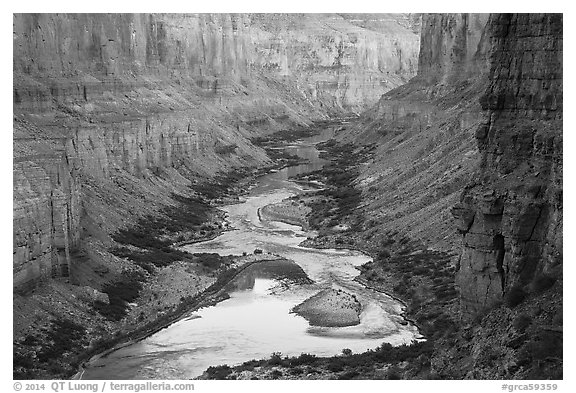 Colorado River at Nankoweap, dusk. Grand Canyon National Park (black and white)