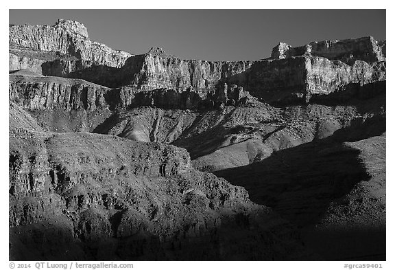 Grand Canyon South rim from below. Grand Canyon National Park (black and white)