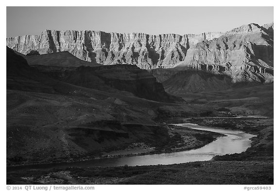 Palissades of the Desert and Colorado River. Grand Canyon National Park (black and white)