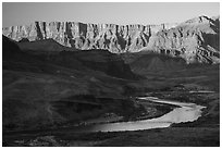 Palissades of the Desert and Colorado River. Grand Canyon National Park ( black and white)