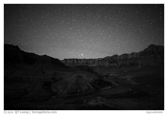 Palissades of the Desert at night. Grand Canyon National Park (black and white)