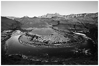 Colorado River bend at Unkar Rapids, sunrise. Grand Canyon National Park ( black and white)