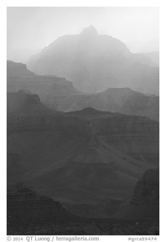 Backlit canyon ridges. Grand Canyon National Park (black and white)