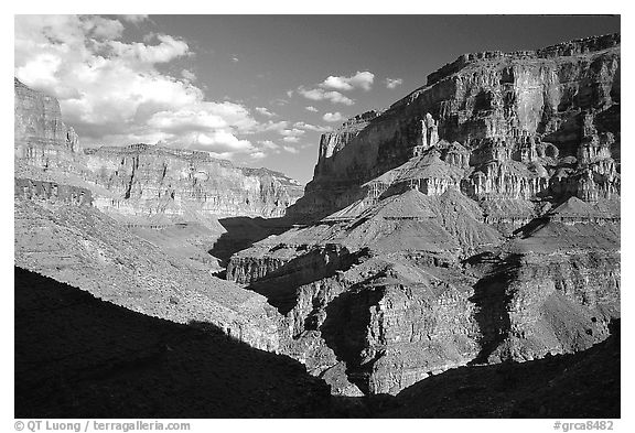 Confluence of Tapeats Creek and Thunder River. Grand Canyon National Park (black and white)