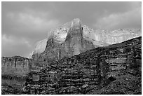 Canyon walls seen from Tapeats Creek, sunset. Grand Canyon National Park, Arizona, USA. (black and white)