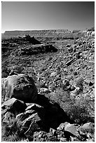 Layers of Supai from  edge of  Esplanade. Grand Canyon National Park, Arizona, USA. (black and white)