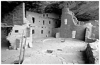 Spruce Tree house, ancestral pueblan ruin. Mesa Verde National Park, Colorado, USA. (black and white)