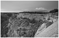 Square Tower house and Long Mesa, dusk. Mesa Verde National Park, Colorado, USA. (black and white)