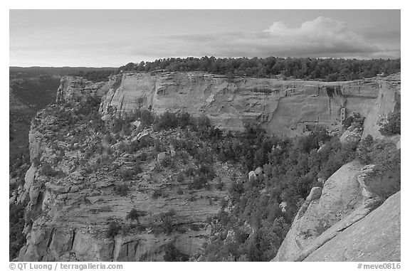 Square Tower house and Long Mesa, dusk. Mesa Verde National Park, Colorado, USA.