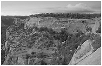 Square Tower house and Long Mesa, dusk. Mesa Verde National Park, Colorado, USA. (black and white)